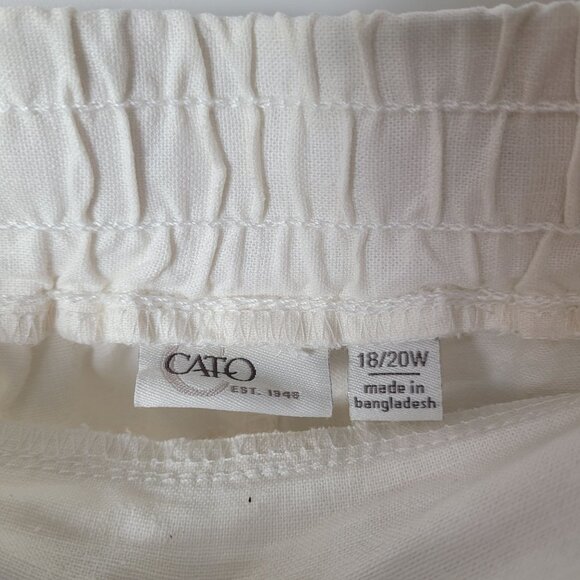 Cato White Linen Elastic Waist Drawstring Shorts Size 18/20W Pockets - Picture 3 of 10